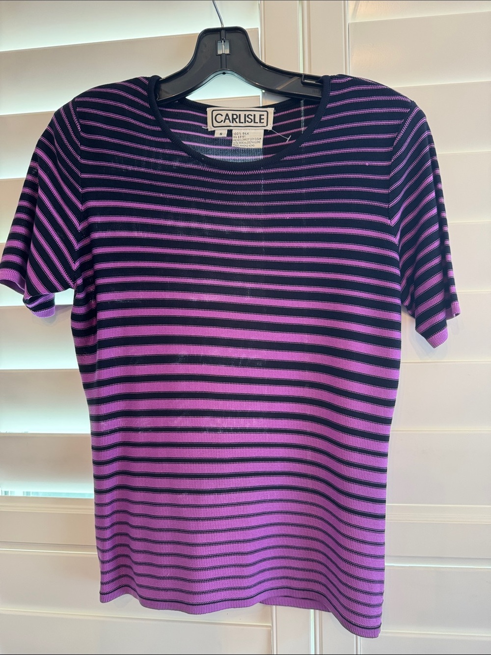 Carlisle Black and Purple Striped Short-Sleeve Knit Top